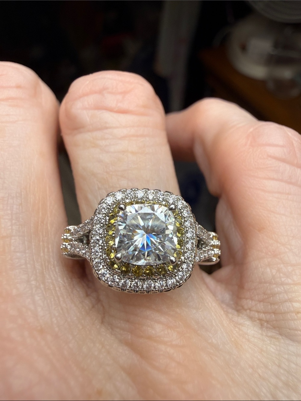 GRA MOISSANITE Diamond Halo Engagement Ring 14k gold & 925 Sterling Silver